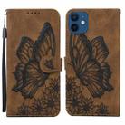 For iPhone 12 mini Retro Skin Feel Butterflies Embossing Horizontal Flip Leather Case with Holder & Card Slots & Wallet (Brown) - 1