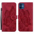 For iPhone 12 / 12 Pro Retro Skin Feel Butterflies Embossing Horizontal Flip Leather Case with Holder & Card Slots & Wallet(Red) - 1