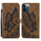 For iPhone 12 Pro Max Retro Skin Feel Butterflies Embossing Horizontal Flip Leather Case with Holder & Card Slots & Wallet(Brown) - 1