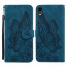 For iPhone XR Retro Skin Feel Butterflies Embossing Horizontal Flip Leather Case with Holder & Card Slots & Wallet(Blue) - 1