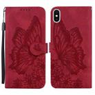 For iPhone X / XS Retro Skin Feel Butterflies Embossing Horizontal Flip Leather Case with Holder & Card Slots & Wallet(Red) - 1