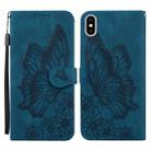 For iPhone X / XS Retro Skin Feel Butterflies Embossing Horizontal Flip Leather Case with Holder & Card Slots & Wallet(Blue) - 1