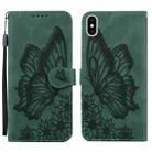 For iPhone X / XS Retro Skin Feel Butterflies Embossing Horizontal Flip Leather Case with Holder & Card Slots & Wallet(Green) - 1