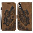 For iPhone X / XS Retro Skin Feel Butterflies Embossing Horizontal Flip Leather Case with Holder & Card Slots & Wallet(Brown) - 1