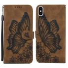 For iPhone XS Max Retro Skin Feel Butterflies Embossing Horizontal Flip Leather Case with Holder & Card Slots & Wallet(Brown) - 1
