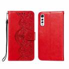 For LG G9 Flower Vine Embossing Pattern Horizontal Flip Leather Case with Card Slot & Holder & Wallet & Lanyard(Red) - 1