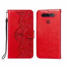 For LG K41S / K51S Flower Vine Embossing Pattern Horizontal Flip Leather Case with Card Slot & Holder & Wallet & Lanyard(Red) - 1