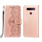 For LG K41S / K51S Flower Vine Embossing Pattern Horizontal Flip Leather Case with Card Slot & Holder & Wallet & Lanyard(Rose Gold) - 1