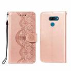 For LG K50 Flower Vine Embossing Pattern Horizontal Flip Leather Case with Card Slot & Holder & Wallet & Lanyard(Rose Gold) - 1