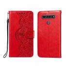 For LG K61 Flower Vine Embossing Pattern Horizontal Flip Leather Case with Card Slot & Holder & Wallet & Lanyard(Red) - 1