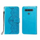 For LG K61 Flower Vine Embossing Pattern Horizontal Flip Leather Case with Card Slot & Holder & Wallet & Lanyard(Blue) - 1