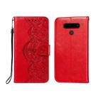 For LG V40 ThinQ Flower Vine Embossing Pattern Horizontal Flip Leather Case with Card Slot & Holder & Wallet & Lanyard(Red) - 1