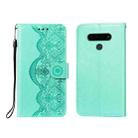 For LG V40 ThinQ Flower Vine Embossing Pattern Horizontal Flip Leather Case with Card Slot & Holder & Wallet & Lanyard(Green) - 1