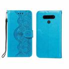 For LG V40 ThinQ Flower Vine Embossing Pattern Horizontal Flip Leather Case with Card Slot & Holder & Wallet & Lanyard(Blue) - 1