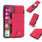 For iPhone XS / X Cloth Texture + TPU Shockproof Protective Case with Vertical Flip Card Slots(Rose Red) - 1