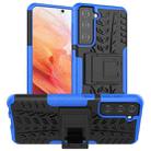 For Samsung Galaxy S21 5G Tire Texture Shockproof TPU+PC Protective Case with Holder(Blue) - 1