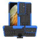 For Samsung Galaxy S21 Ultra 5G Tire Texture Shockproof TPU+PC Protective Case with Holder(Blue) - 1