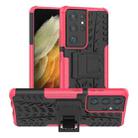 For Samsung Galaxy S21 Ultra 5G Tire Texture Shockproof TPU+PC Protective Case with Holder(Pink) - 1