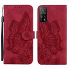 For Xiaomi Mi 10T Pro 5G Retro Skin Feel Butterflies Embossing Horizontal Flip Leather Case with Holder & Card Slots & Wallet(Red) - 1