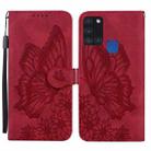 For Samsung Galaxy A21s Retro Skin Feel Butterflies Embossing Horizontal Flip Leather Case with Holder & Card Slots & Wallet(Red) - 1