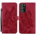 For Samsung Galaxy Note20 Ultra Retro Skin Feel Butterflies Embossing Horizontal Flip Leather Case with Holder & Card Slots & Wallet(Red) - 1