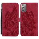 For Samsung Galaxy Note20 Retro Skin Feel Butterflies Embossing Horizontal Flip Leather Case with Holder & Card Slots & Wallet(Red) - 1