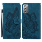For Samsung Galaxy Note20 Retro Skin Feel Butterflies Embossing Horizontal Flip Leather Case with Holder & Card Slots & Wallet(Blue) - 1