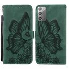 For Samsung Galaxy Note20 Retro Skin Feel Butterflies Embossing Horizontal Flip Leather Case with Holder & Card Slots & Wallet(Green) - 1