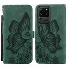 For Samsung Galaxy S20 Ultra Retro Skin Feel Butterflies Embossing Horizontal Flip Leather Case with Holder & Card Slots & Wallet(Green) - 1
