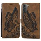 For Samsung Galaxy S21 5G Retro Skin Feel Butterflies Embossing Horizontal Flip Leather Case with Holder & Card Slots & Wallet(Brown) - 1