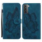 For Samsung Galaxy S21 5G Retro Skin Feel Butterflies Embossing Horizontal Flip Leather Case with Holder & Card Slots & Wallet(Blue) - 1
