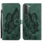 For Samsung Galaxy S21 5G Retro Skin Feel Butterflies Embossing Horizontal Flip Leather Case with Holder & Card Slots & Wallet(Green) - 1