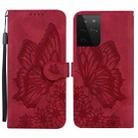 For Samsung Galaxy S21 Ultra  5G Retro Skin Feel Butterflies Embossing Horizontal Flip Leather Case with Holder & Card Slots & Wallet(Red) - 1