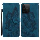 For Samsung Galaxy S21 Ultra  5G Retro Skin Feel Butterflies Embossing Horizontal Flip Leather Case with Holder & Card Slots & Wallet(Blue) - 1