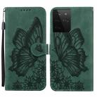 For Samsung Galaxy S21 Ultra  5G Retro Skin Feel Butterflies Embossing Horizontal Flip Leather Case with Holder & Card Slots & Wallet(Green) - 1