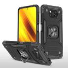 For Xiaomi Poco X3 Magnetic Armor Shockproof TPU + PC Case with Metal Ring Holder(Black) - 1