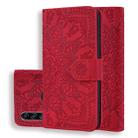 For Galaxy A20s Calf Pattern Mandala Double Folding Design Embossed Leather Case with Wallet & Holder & Card Slots(Red) - 1