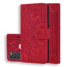 For Galaxy M30s Calf Pattern Mandala Double Folding Design Embossed Leather Case with Wallet & Holder & Card Slots(Red) - 1