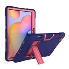 For Samsung Galaxy Tab S6 Lite P610 Contrast Color Robot Shockproof Silicon + PC Protective Case with Holder(Navy Blue + Rose Red) - 1