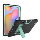 For Samsung Galaxy Tab S6 Lite P610 Contrast Color Robot Shockproof Silicon + PC Protective Case with Holder(Black + Mint Green) - 1