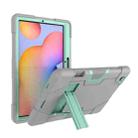 For Samsung Galaxy Tab S6 Lite P610 Contrast Color Robot Shockproof Silicon + PC Protective Case with Holder(Grey + Mint Green) - 1