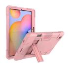 For Samsung Galaxy Tab S6 Lite P610 Contrast Color Robot Shockproof Silicon + PC Protective Case with Holder(Rose Gold) - 1