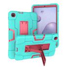 For Samsung Galaxy Tab A 8.4 (2020) T307 Contrast Color Robot Shockproof Silicon + PC Protective Case with Holder(Mint Green + Rose Red) - 1