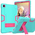 For Samsung Galaxy Tab A7 10.4 (2020) T500 Contrast Color Robot Shockproof Silicon + PC Protective Case with Holder(Mint Green + Rose Red) - 1