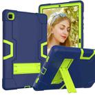 For Samsung Galaxy Tab A7 10.4 (2020) T500 Contrast Color Robot Shockproof Silicon + PC Protective Case with Holder(Navy Blue + Yellow-green) - 1