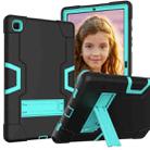 For Samsung Galaxy Tab A7 10.4 (2020) T500 Contrast Color Robot Shockproof Silicon + PC Protective Case with Holder(Black + Mint Green) - 1