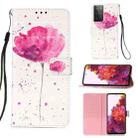 For Samsung Galaxy 21 Ultra 5G 3D Painting Horizontal Flip Leather Case with Holder & Card Slot & Wallet & Lanyard(Pink Flower) - 1