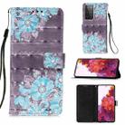 For Samsung Galaxy 21 Ultra 5G 3D Painting Horizontal Flip Leather Case with Holder & Card Slot & Wallet & Lanyard(Blue Flower) - 1