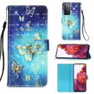 For Samsung Galaxy 21 Ultra 5G 3D Painting Horizontal Flip Leather Case with Holder & Card Slot & Wallet & Lanyard(Golden Butterfly) - 1