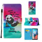 For Motorola Moto E7 Cross Texture Painting Pattern Horizontal Flip Leather Case with Holder & Card Slots & Wallet & Lanyard(Sleeping Panda) - 1